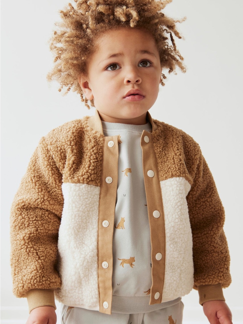Jamie Kay Teddy Sherpa Colorblock Snap Front Jacket 1Y NWT Neutral Brown Cream